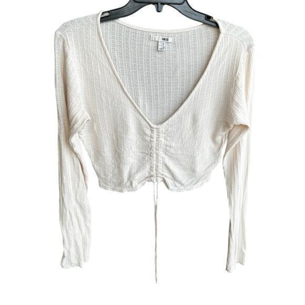 AMUSE SOCIETY cream ribbed cropped v neck Beachy whimsy top jersey MWOT sz S